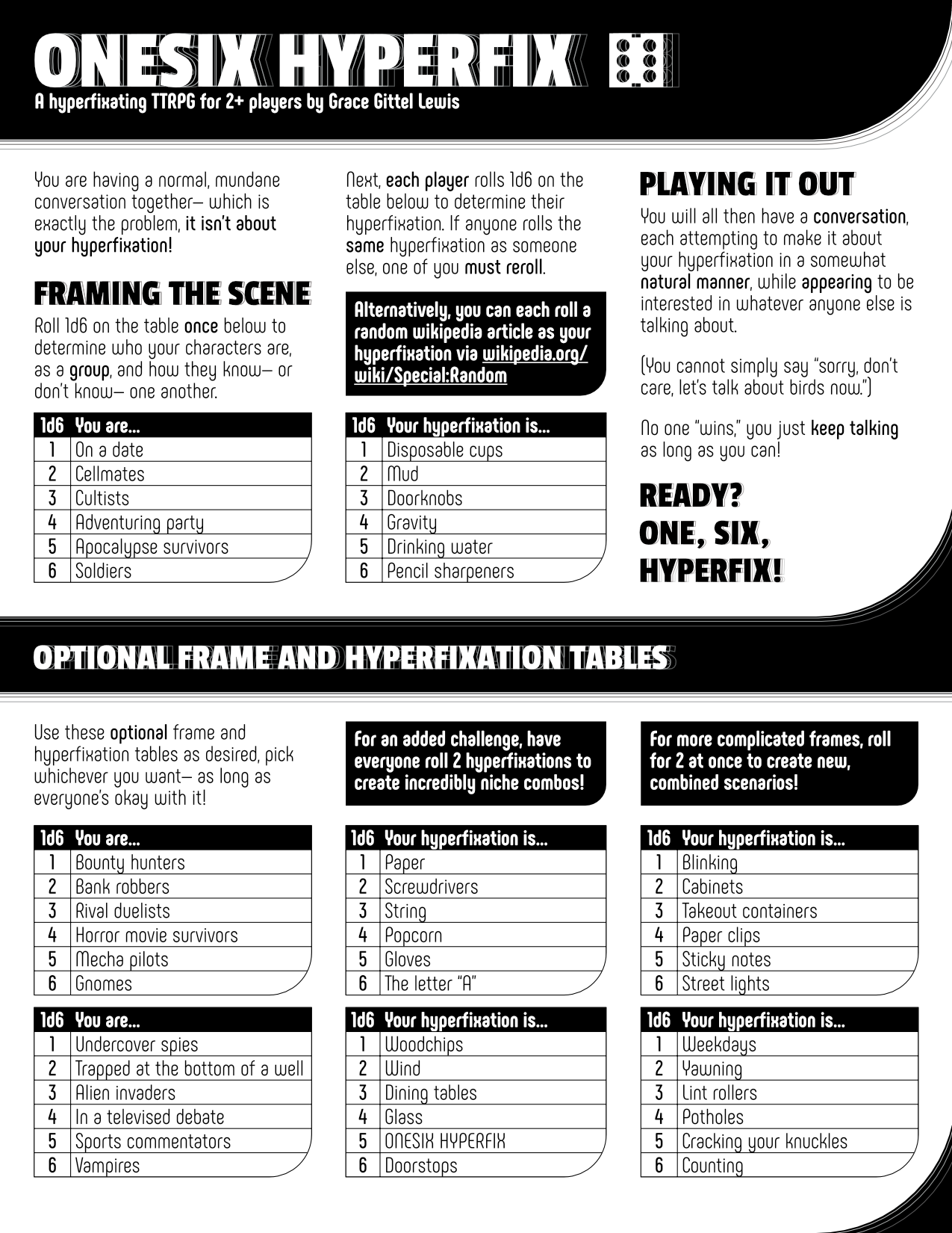 Page layout for ONESIX HYPERFIX, in black and white.